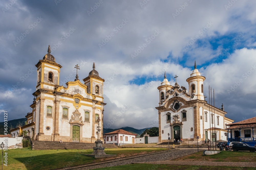 Sao Francisco and Nossa Senhora da Assuncao churches in the town of Mariana in Brazil