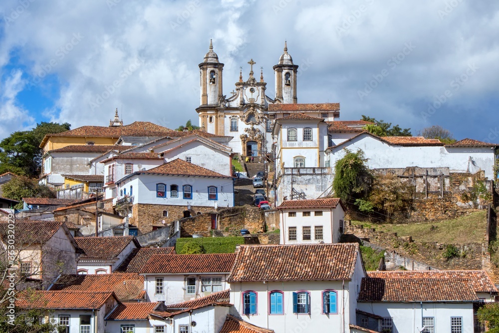 Breathtaking view of historic baroque church Nossa Senhora do Carmo captured in Ouro Preto, Brazil