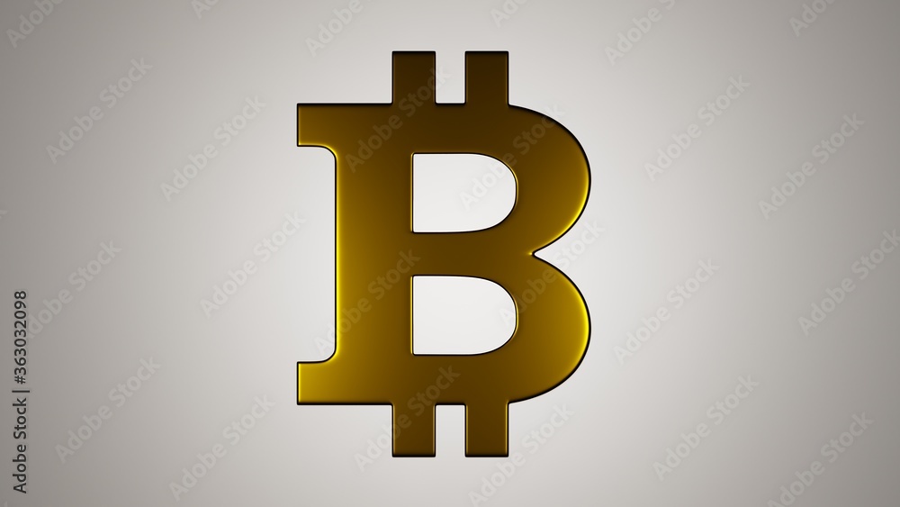 Golden bitcoin sign on white background. Digital 3D render. Golden bitcoin sign on white background. Digital 3D render.
