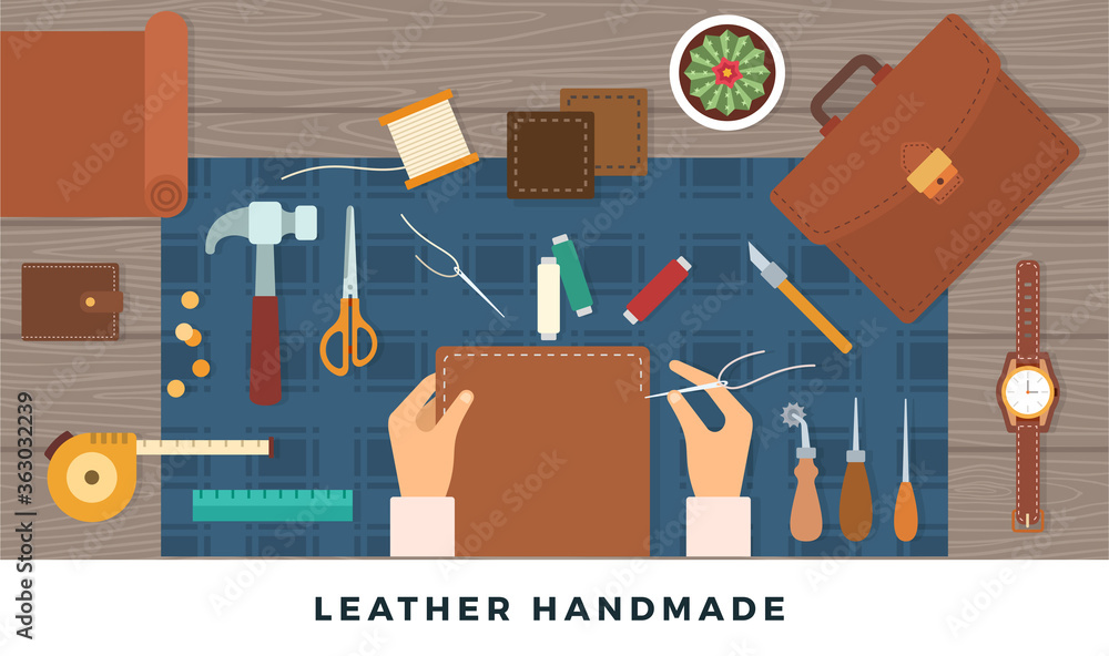 Valokuva Workplace for handmade leather goods