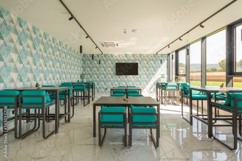 Interior of a hotel lobby cafe bar