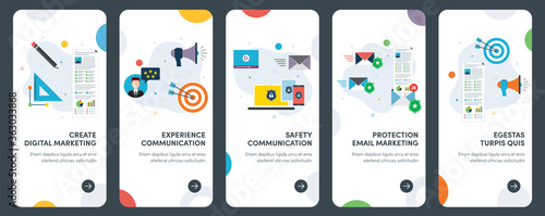 Set of concept flat design icons for communication, digital, marketing, safety. UX, UI vector template kit for web design, applications, mobile interface, infographics and print design.