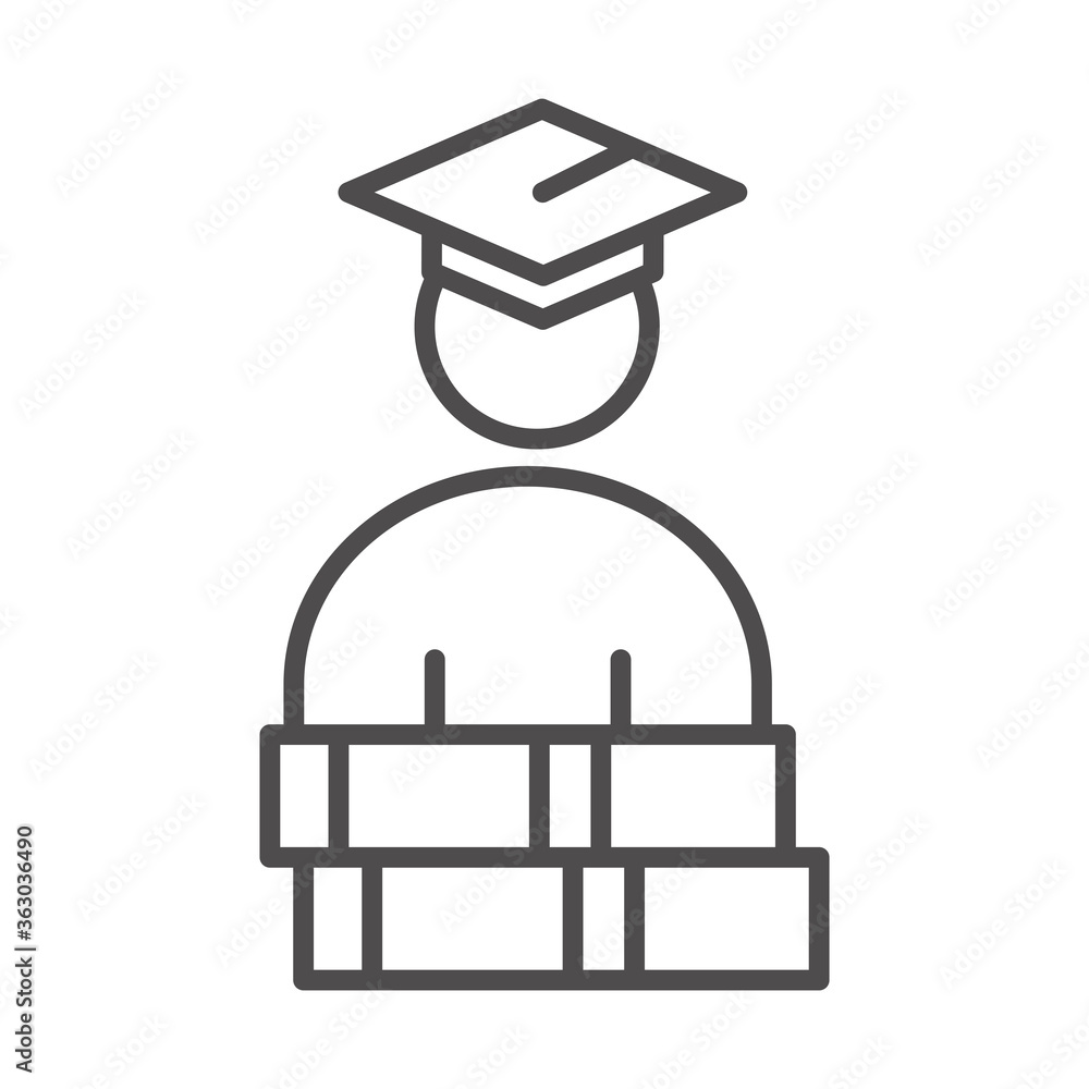teach school and education student with grduation hat and books line style icon teach school and education student with grduation hat and books line style icon