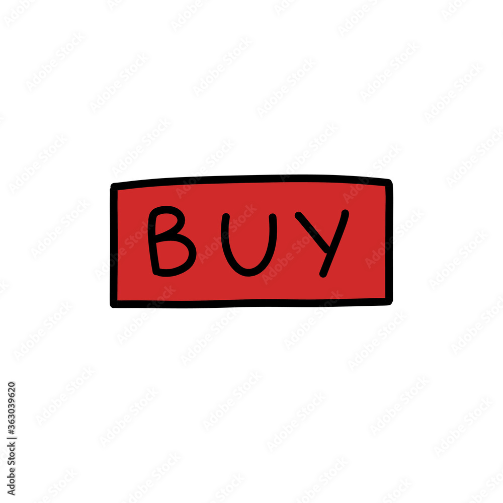 buy sign doodle icon, vector color illustration