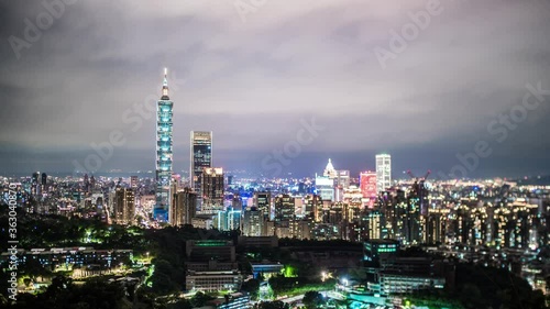 Taipei, Taiwan Hushan Xiangshan filmed Taipei skyline Taipei 101 night time-lapse video photo