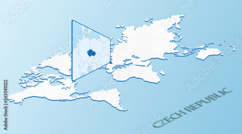 World Map in isometric style with detailed map of Czech Republic. Light blue Czech Republic map with abstract World Map.