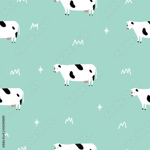 stylish Seamless mint green retro cow pattern. Stylish repeating vector pattern.