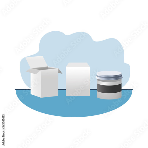 pot and boxes products branding isolated icons