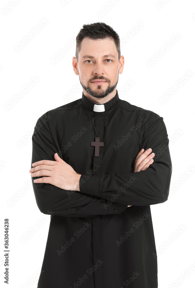 Handsome priest on white background Handsome priest on white background