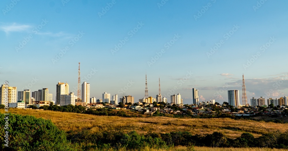 Urban skyline in Brazil during sunset