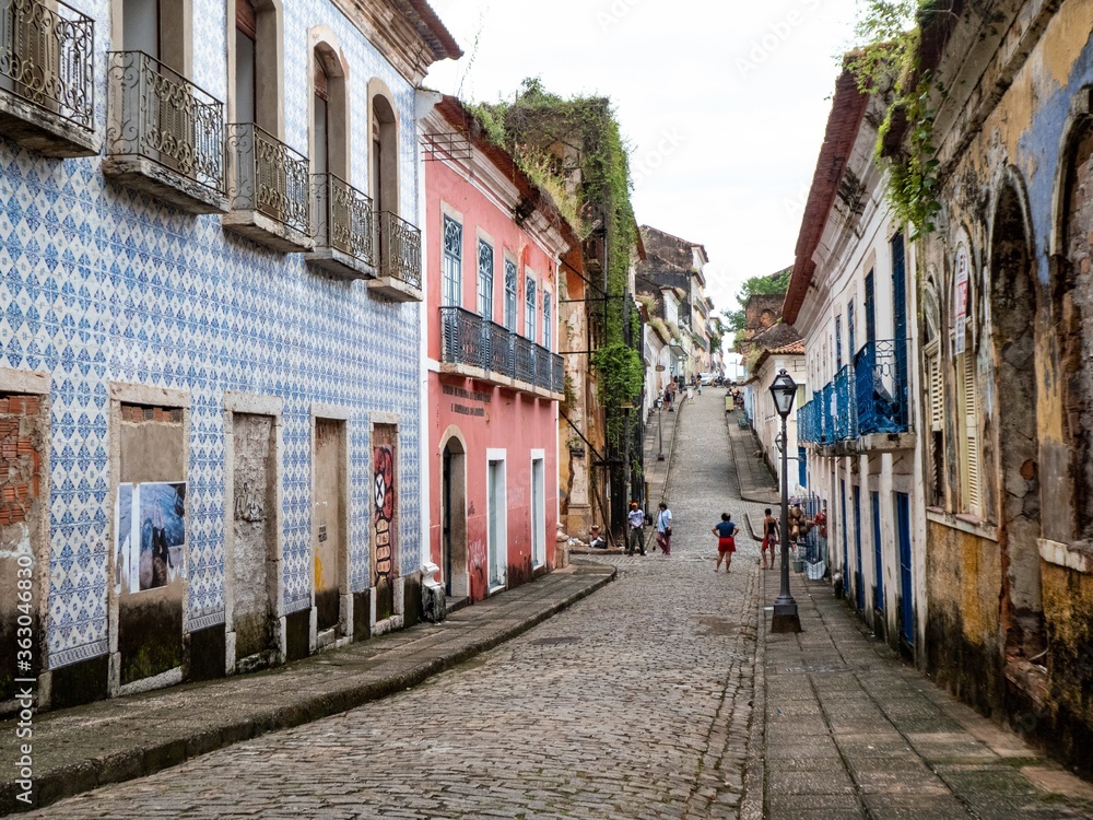 Alleyway with colorful buildings in the old Brazilian town