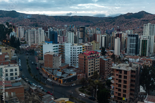 Urban Landscape seen from the Cable Car Line of the Andes Cordillera in La Paz   Bolivia