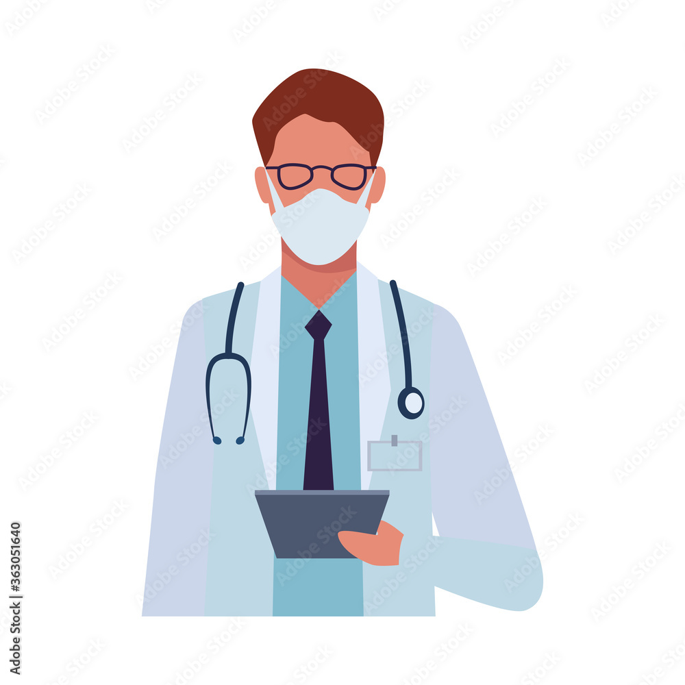 young male doctor wearing medical mask character young male doctor wearing medical mask character