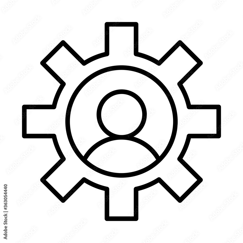gear machine work with human avatar line style icon gear machine work with human avatar line style icon