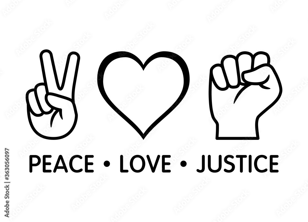 Peace Love Justice line art vector icon design for apps and print Peace Love Justice line art vector icon design for apps and print