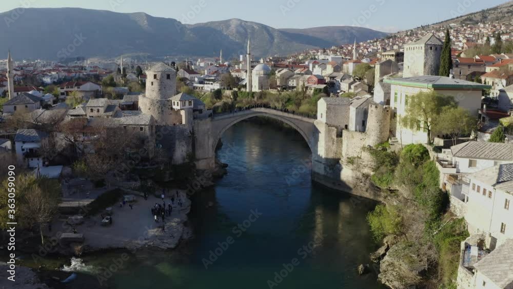 Aerial view of old Mostar Bridge, Bosnia and Herzegovina Aerial view of old Mostar Bridge, Bosnia and Herzegovina