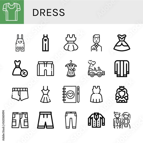 dress simple icons set