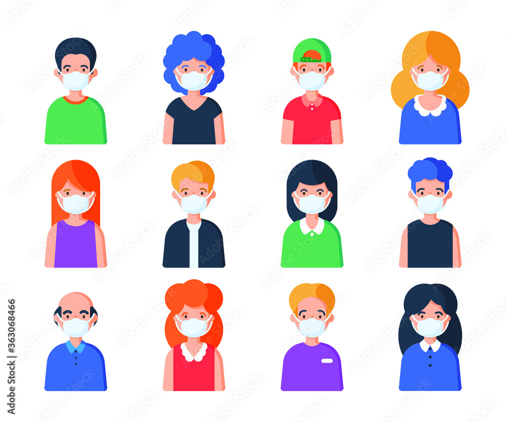 People in medical mask set of avatar vector illustration. Young, adult man and woman user People in medical mask set of avatar vector illustration. Young, adult man and woman user