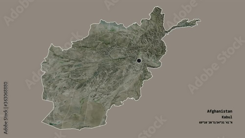 Paktia, province of Afghanistan, with its capital, localized, outlined and zoomed with informative overlays on a satellite map in the Stereographic projection. Animation 3D photo