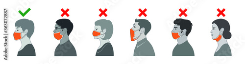 How to wear face mask properly.
The wright and wrong way to wear a mask. 
Avoid mistakes when wearing face masks.