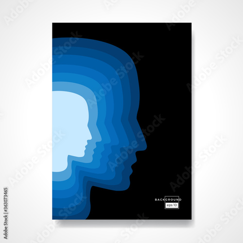 Head of person in growth. Evolution and change of people. Retro vector background and illustration.