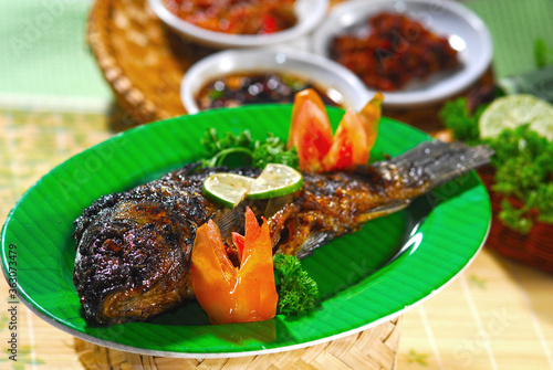 Grilled fish with vegetables, Indonesian dish