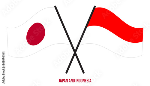 Japan and Indonesia Flags Crossed And Waving Flat Style. Official Proportion. Correct Colors.