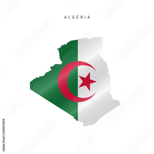 Waving flag map of Algeria. Vector illustration