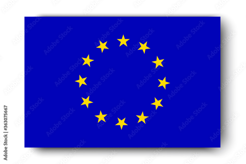 EU flag. Icon of the European Union of States. The symbol of the Schengen countries. Emblem of the stars on a blue background. Vector image. Stock photo.