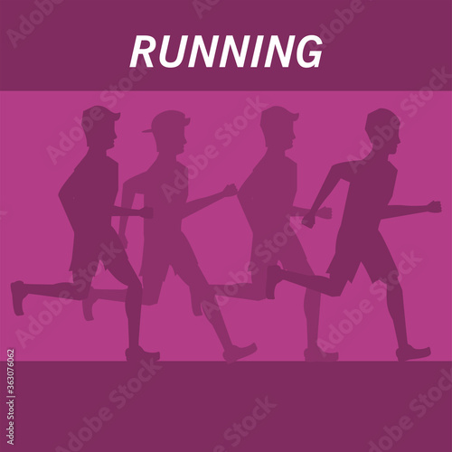 silhouette of athletic men running