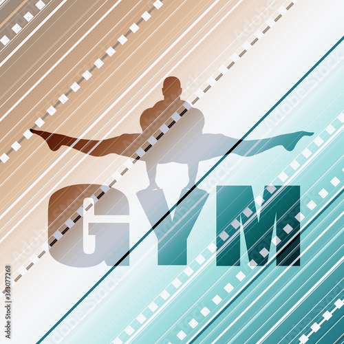 Muscular man silhouette and gym word. Bodybuilding relative image