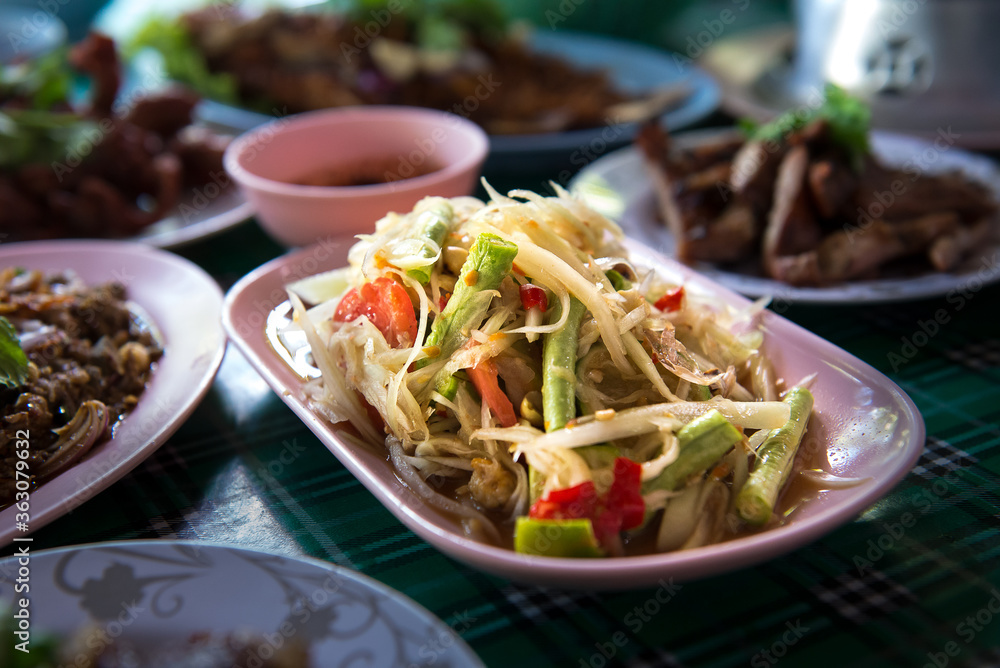 Thai food - som tum spicy papaya salad Thai food - som tum spicy papaya salad