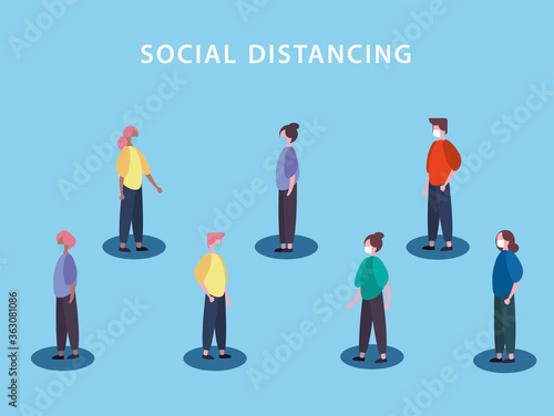 people using face masks with social distancing for covid19