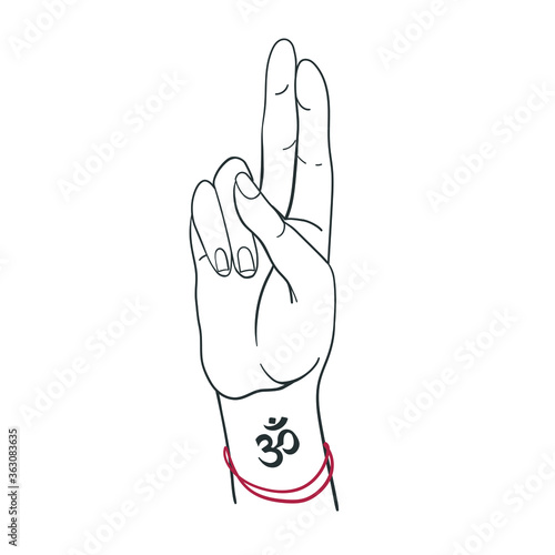 Yoga mudras, hand with om symbol, meditation, vector Illustration