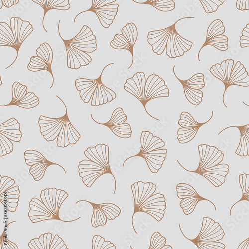Ginkgo Biloba Leaves Seamless Pattern in a Trendy Minimal Style. Outline of a Botanical Background. Floral Vector