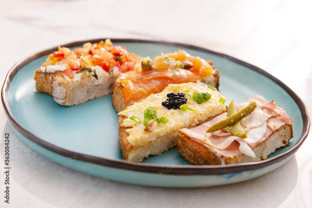 bruschetta - italian appetizer taast with natural spread bruschetta - italian appetizer taast with natural spread