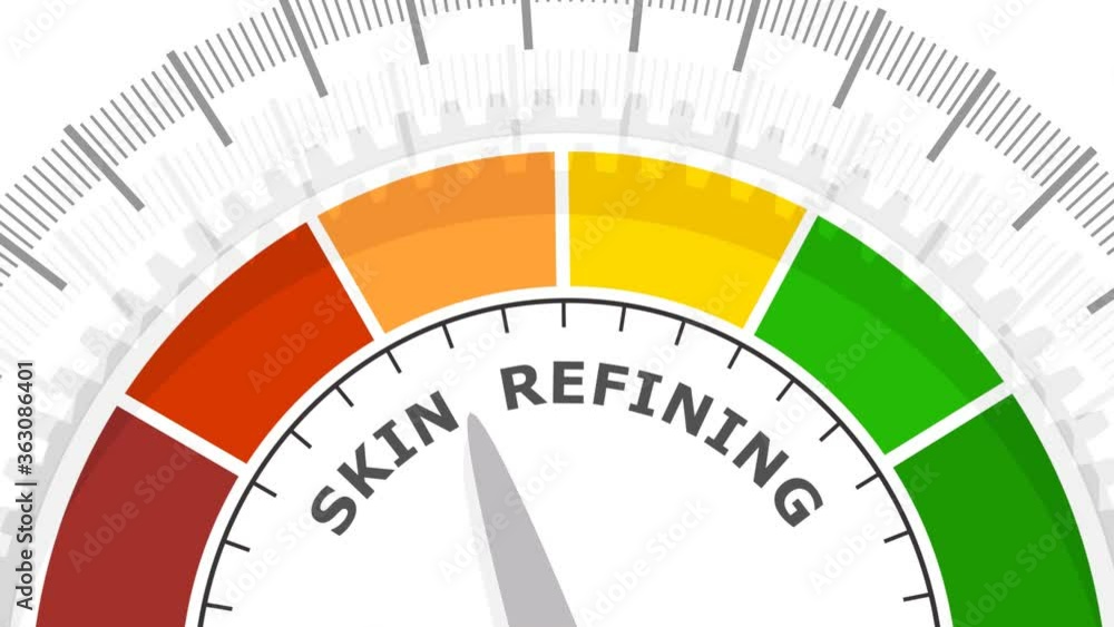 Abstract meter read level of skin refining result. Color scale with arrow. The measuring device. Colorful infographic gauge element. Abstract meter read level of skin refining result. Color scale with arrow. The measuring device. Colorful infographic gauge element.