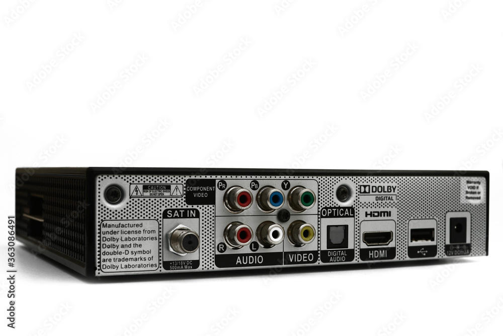 Close up back of dvd player over white background. Close up back of dvd player over white background.