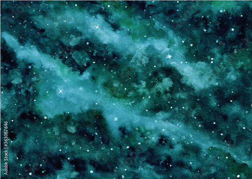 Abstract starry night sky background with watercolors