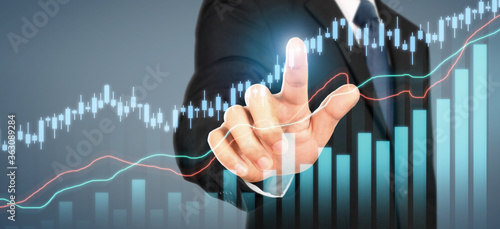 Businessman plan graph growth and increase of chart positive indicators