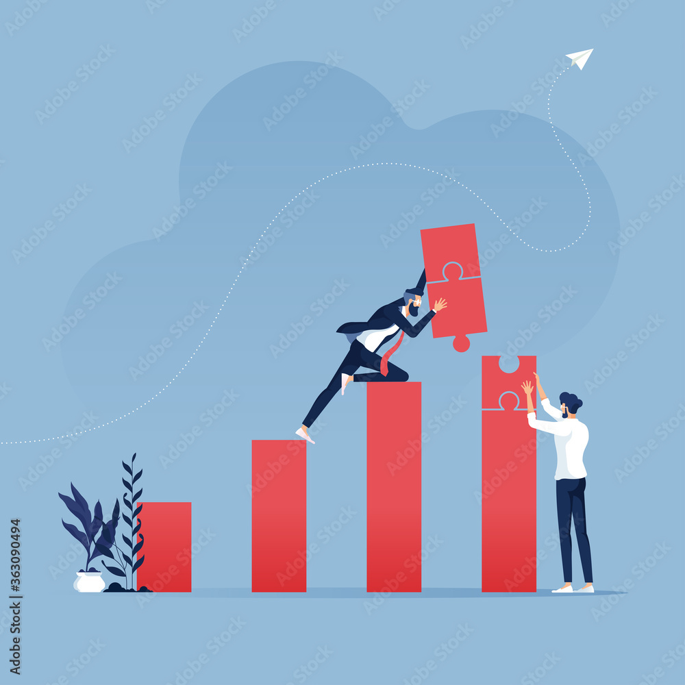 Fototapeta premium Teamwork build target sales with jigsaw puzzle-Business concept illustration