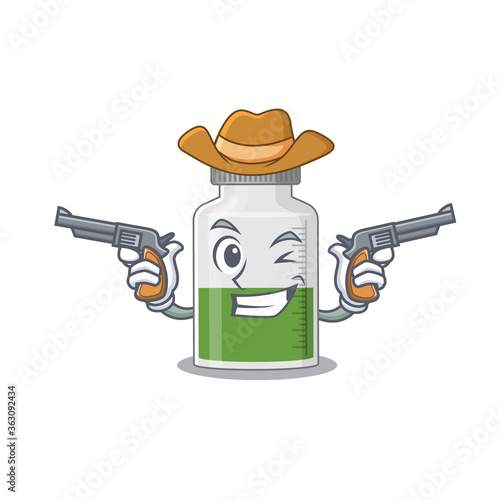 Cartoon character cowboy of vitamin syrup with guns