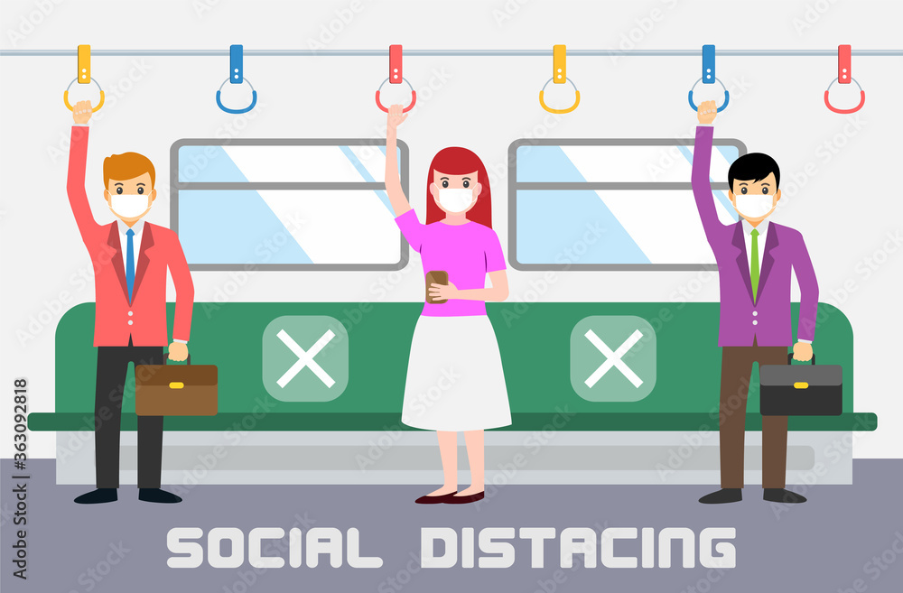New normal, businessman make social distancing in train during covid-19