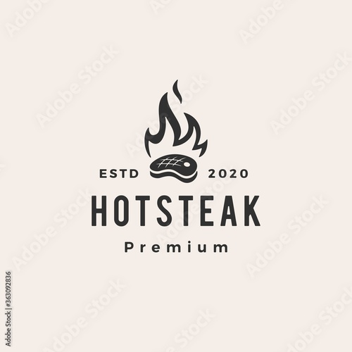 hot fire steak hipster vintage logo vector icon illustration