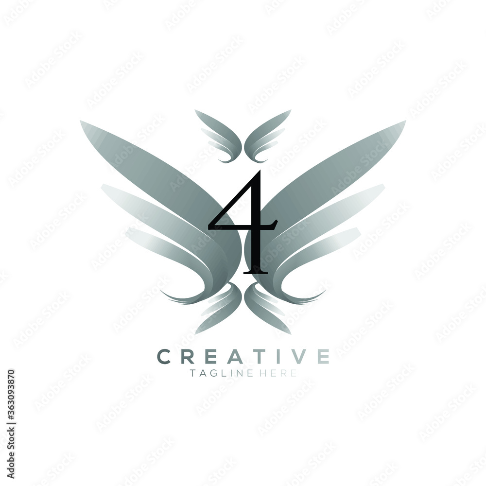 Fototapeta premium Number 4 Luxury Black Thin Wing Logo Template