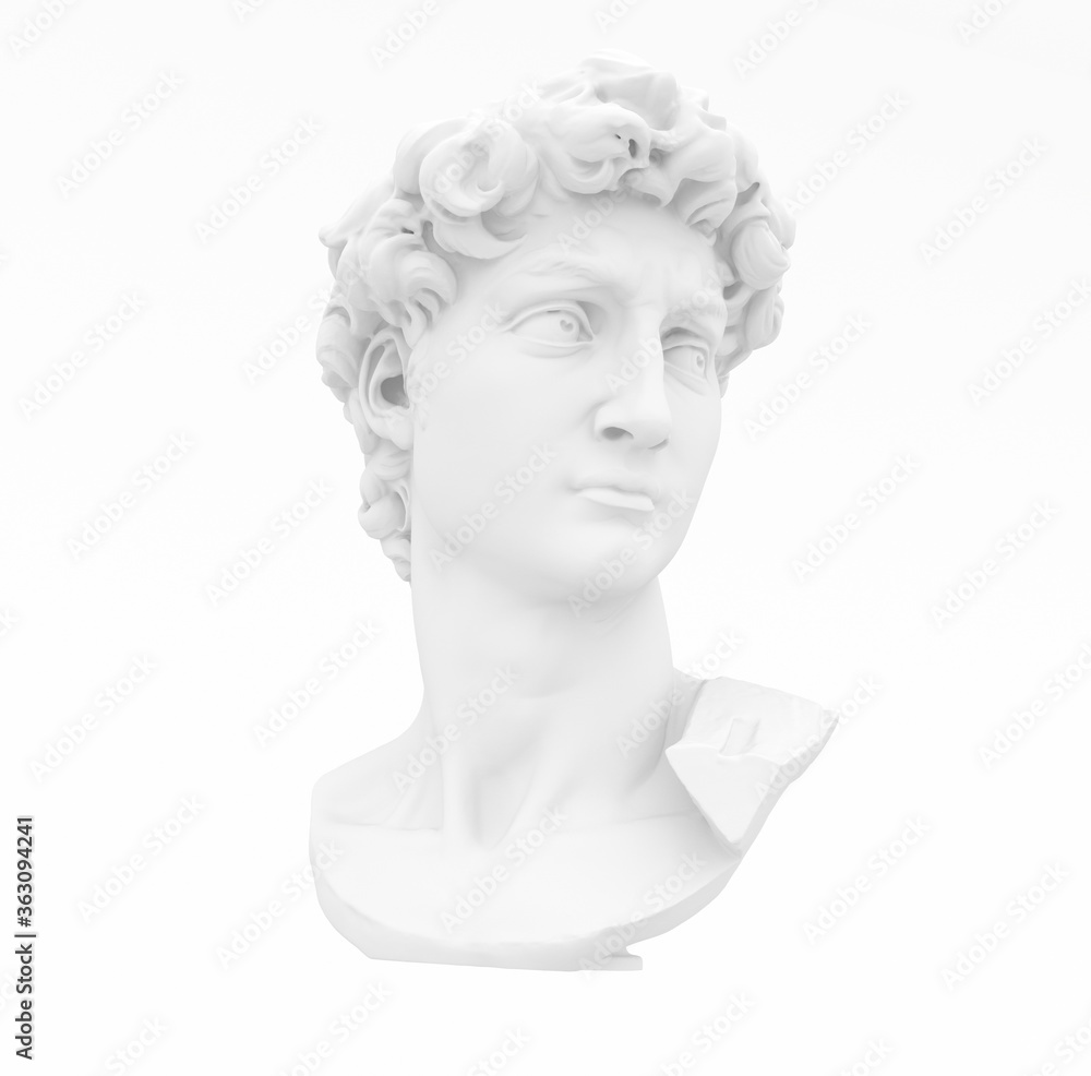 Monochrome 3D rendering of classical sculpture isolated on white background. Marble or plaster bust. Monochrome 3D rendering of classical sculpture isolated on white background. Marble or plaster bust.