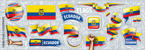 Vector set of the national flag of Ecuador in various creative designs photo