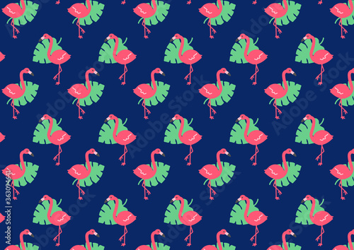 フラミンゴ 手書き シームレス パターン summer flamingo doodles seamless pattern