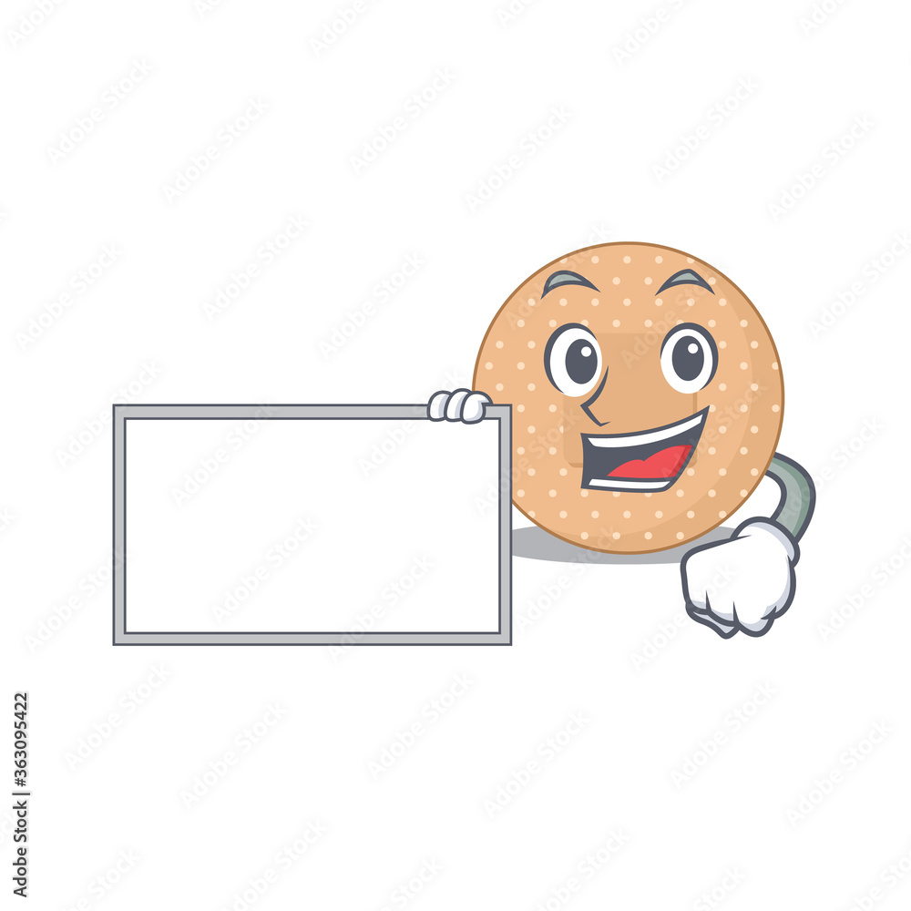 Cartoon character style of rounded bandage holding a white board Cartoon character style of rounded bandage holding a white board