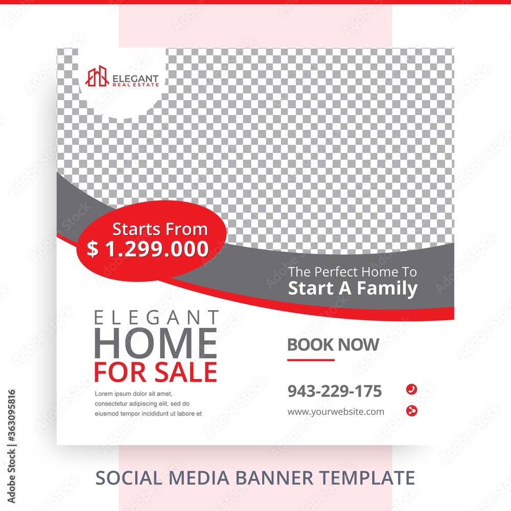 Editable Home For Sale Real Estate Red Banner Promotions Red Black